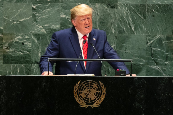 Donald Trump addresses the UN General Assembly meeting in New York.