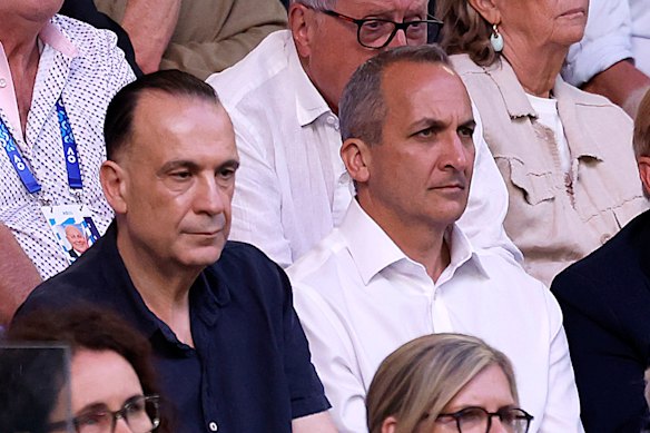 Peter V’landys and Andrew Abdo at the Australian Open in January.