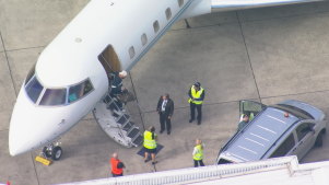 A jet carrying Travis Kelce arrives in Sydney.