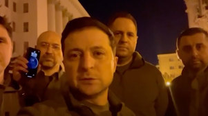 Ukrainian President Zelensky in a self-shot video on Saturday AEDT, saying his team is staying put.