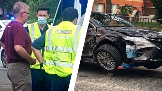 COmposite image of Anthony Albanese after his car crash - Nine News/Supplied