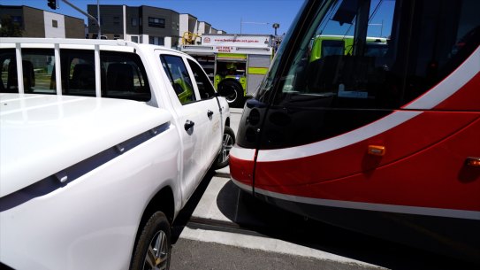 Canberra Metro and the ACT Emergency Services Agency staged a car versus light rail vehicle crash to test the responses of firefighters and paramedics. 