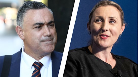 Former NSW deputy premier John Barilaro and Investment NSW CEO Amy Brown. (Photos: Dominic Lorrimer/Louie Douvis)