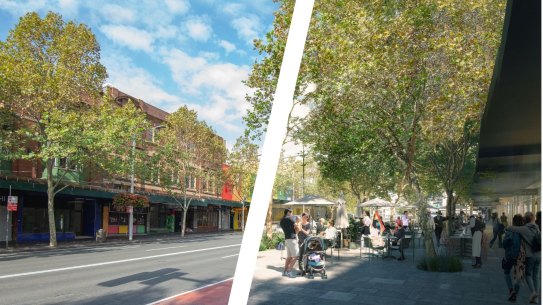 Composite - The City of Sydney wants to transform four main corridors in Sydney into “green avenues” with more trees, widened pedestrian areas and fewer cars. The streets in their sights are Broadway, Park Street, Oxford and Flinders Street and Botany Road (before and after photos). 
