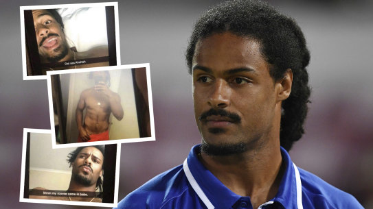 NRL Canterbury Bulldogs rugby league player Jayden Okunbor communicating with a Port Macquarie schoolgirl via Snapchat. Main photo: Getty Images