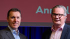 APA Group acting CEO Adam Watson (l) and chairman Michael Fraser ahead of the AGM in Sydney on Wednesday.