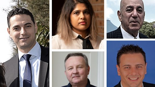 (Clockwise from top left) Liverpool Mayor Ned Mannoun, Liverpool MP Charishma Kaliyanda, City of Parramatta Lord Mayor Pierre Esber, Penrith’s Labor mayor Todd Carney, and Business Western Sydney’s David Borger.
