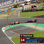 Oscar Piastri impeding Liam Lawson.