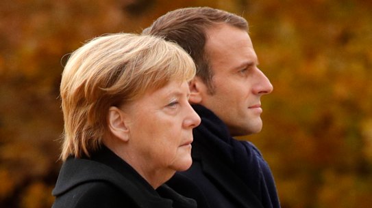 German Chancellor Angela Merkel (left) echoed calls from French President Emmanuel Macron (right) to establish a European army.
