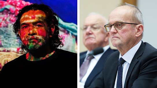 Artist Khaled Sabsabi; Creative Australia chairman Robert Morgan (left) and CEO Adrian Collette.