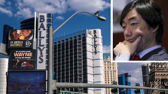 Bally’s chairman Soo Kim and one of its 19 properties, the Bally’s casino in Las Vegas.