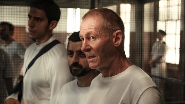 Richard Roxburgh as Peter Greste with, from left, Julian Maroun as Mohamed Fahmy and Rahel Romahn as Baher Mohamed in The Correspondent.
