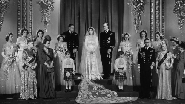 The Wedding Party in the Throne Room at Buckingham Palace after the ceremony.