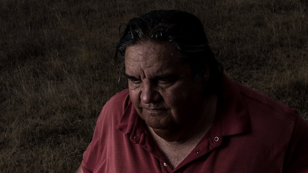 Gunditjmara elder Uncle Daryl Rose in front of the killing field known as Murderers’ Flat.