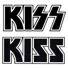 The original KISS logo (top) designed in 1973 and the version in use in Germany since 1980.