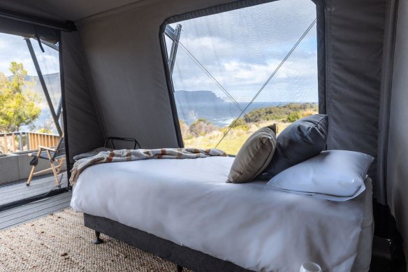 Inside one of the luxury tents at Crescent Bay Camp.