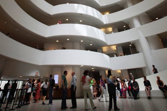 Inside the Solomon R. Guggenheim Museum in New York, designed by architect Frank Lloyd Wright.