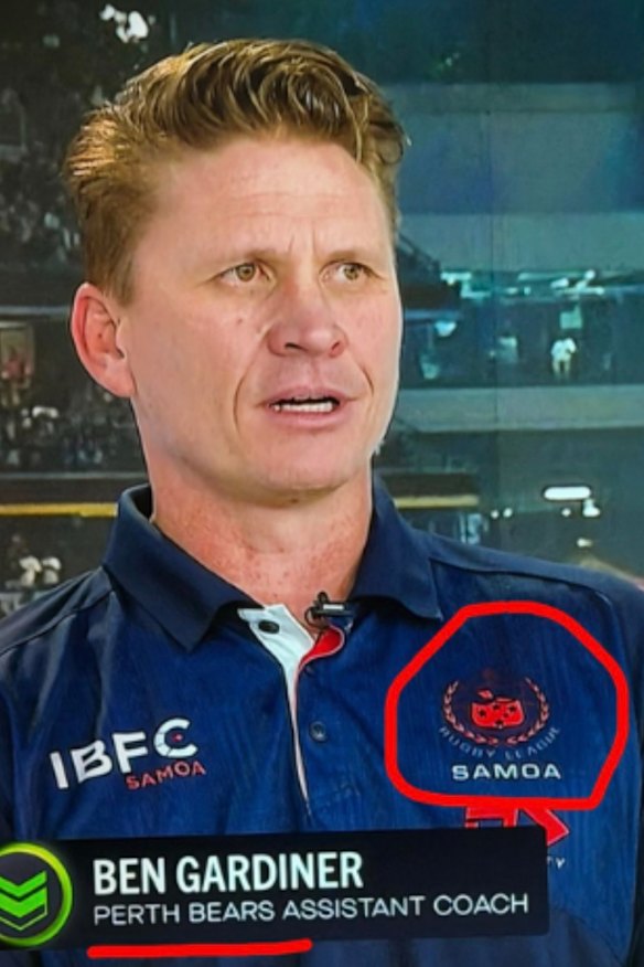 Perth Bears assistant coach Ben Gardiner in his Samoan colours this week during an interview.
