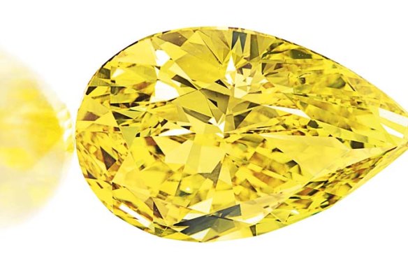 The Vivid Yellow, a pear-shaped fancy vivid yellow diamond of 32.77cts with an estimated value of $US6 to 8 million.