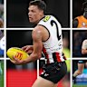 Marcus Windhager’s future at St Kilda remains uncertain as the club fights to keep Nasiah Wanganeen-Milera (left) and recruit Leek Aleer and Tom De Koning (both right)
