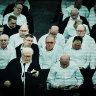 The global leader or “Elect Vessel” of the Plymouth Brethren Christian Church Bruce Hales (left front) preaching in the United States.