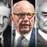 Rupert Murdoch flanked by Rupert Henderson and Jack Williams.