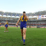 PERTH, AUSTRALIA - JUNE 30: Elliot Yeo of the Eagles leaves the field after the team’s defeat during the 2024 AFL Round 16 match between the West Coast Eagles and the Hawthorn Hawks at Optus Stadium on June 30, 2024 in Perth, Australia. (Photo by Will Russell/AFL Photos via Getty Images)