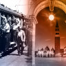 History worth reviving: the tram on Parramatta Road, Leichhardt, in 1946 and Venice’s famed bell tower, the Campanile of St Mark, which collapsed in 1902 but was rebuilt by 1912.