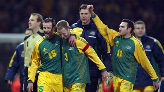 By design: Lucas Neill and Craig Moore, pictured playing for Australia in 2003, are part of a lobby group pushing for a new blueprint.