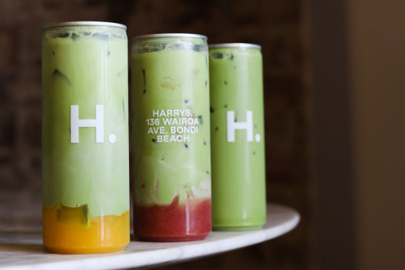 Iced matchas are canned on the spot.