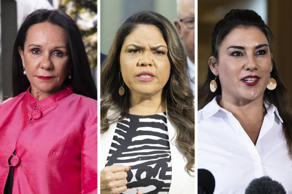 The three Indigenous women at the vanguard of the referendum debate – Indigenous Australians Minister Linda Burney, CLP senator Jacinta Nampijinpa Price, and Greens First Nations spokeswoman Lidia Thorpe.