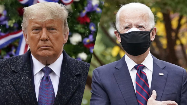 US President Donald Trump and President-elect Joe Biden at Veterans Day ceremonies on Wednesday. 