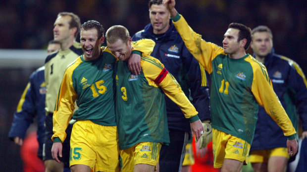 By design: Lucas Neill and Craig Moore, pictured playing for Australia in 2003, are part of a lobby group pushing for a new blueprint.