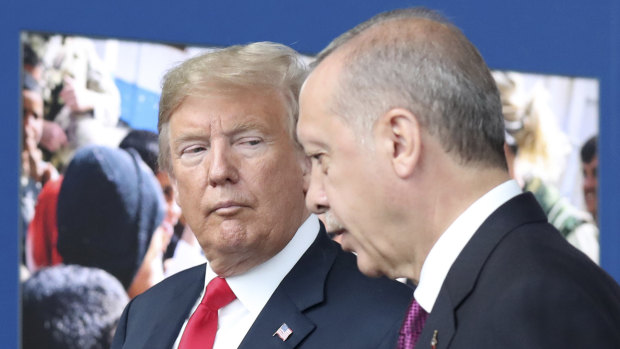 Donald Trump and Turkey's Recep Tayyip Erdogan pictured in Belgium in July 2018.