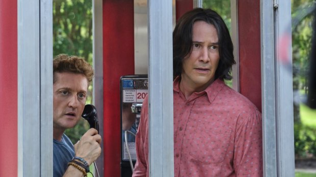 Alex Winter (left) and Keanu Reeves are hanging by the telephone again in Bill and Ted Face the Music. 