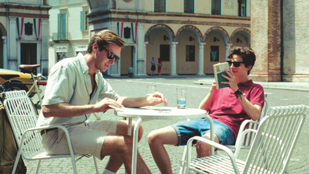 Armie Hammer and Timothee Chalamet as Oliver and Elio in Call Me By Your Name.
