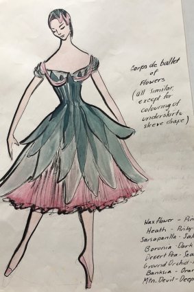One of the charming watercolours of the costumes.