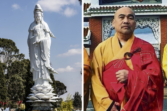 Master Dao and the statue of Kuan Yin at the Reservoir temple.