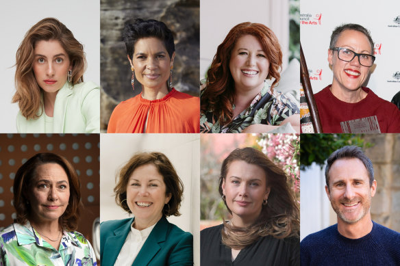 The resolvers: (top row) Nathalie Morris, Narelda Jacobs, Jane Harper, Brenda L. Croft, (bottom row) Lisa Millar, Suzanne Cotter, Clare Bowditch, Craig Silvey.