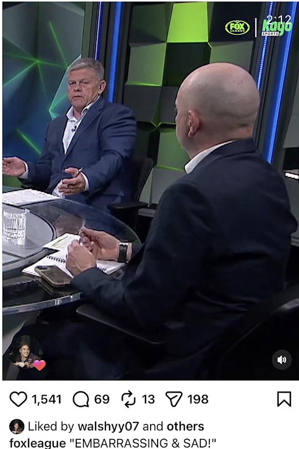 Reece Walsh reportedly likes a social media post from Fox League where they called the decision from Michael Maguire not to let Adam Reynolds play “Embarrassing and sad”.