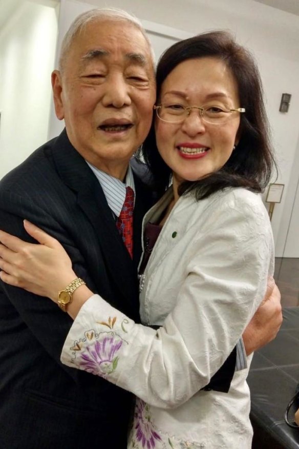 Gladys Liu with her father at Parliament House in the July 2019 week of her maiden speech. Photo courtesy of Gladys Liu