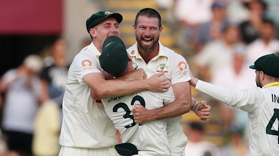 Michael Neser claimed his maiden Test five-wicket haul at the Gabba.