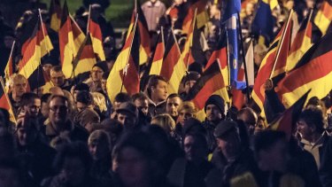 Thousands of people take part during a demonstration initiated by the Alternative for Germany (AfD) party against what they call the uncontrolled immigration and asylum abuse in Erfurt, central Germany.