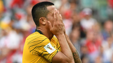 Australia's Tim Cahill after the Socceroo's loss to Peru during their final FIFA World Cup group match on Tuesday.