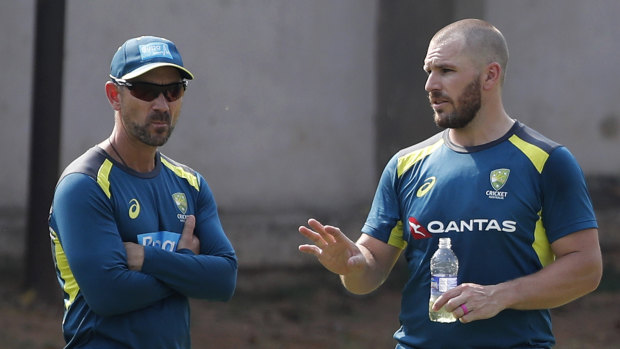 Australian coach Justin Langer with one-day skipper Aaron Finch.