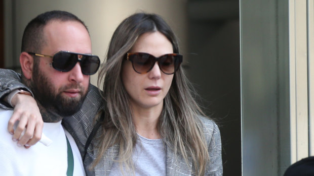 Sarah Gatto, daughter of Mick Gatto, leaves the County Court in Melbourne after a jury found her husband guilty.