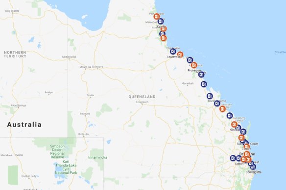 There are now 31 electric car charging stations between Port Douglas and Coolangatta and west to Toowoomba.