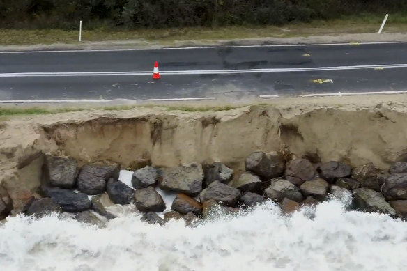 Coastal erosion reached the road at Inverloch in 2020. 