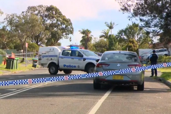 Police at the scene of the fatal stabbing of a 13-year-old boy in Kariong in January.