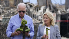 President Joe Biden and first lady Jill Biden participate in a blessing ceremony with the Lahaina elders as they visit areas devastated by the Maui wildfires.